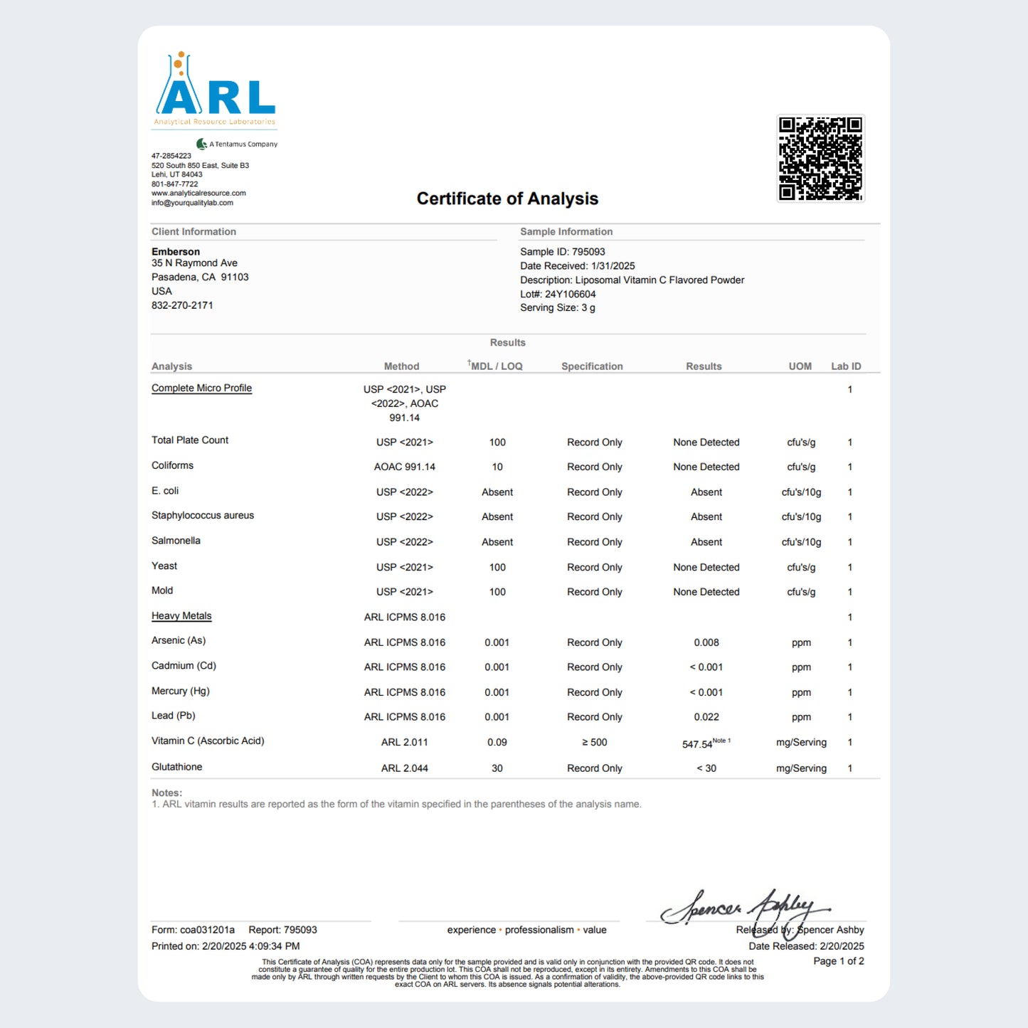 Liposomal Vitamin C Powder Packets